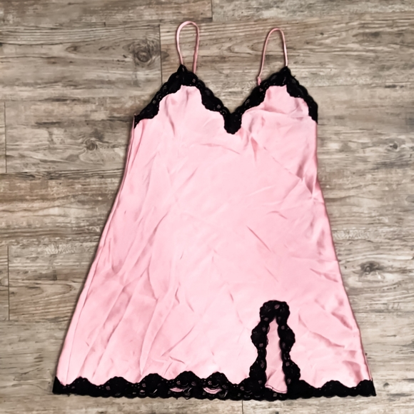 Blackman Cruz Other - Rosey Pink & Black Lace Silky Satin Slip